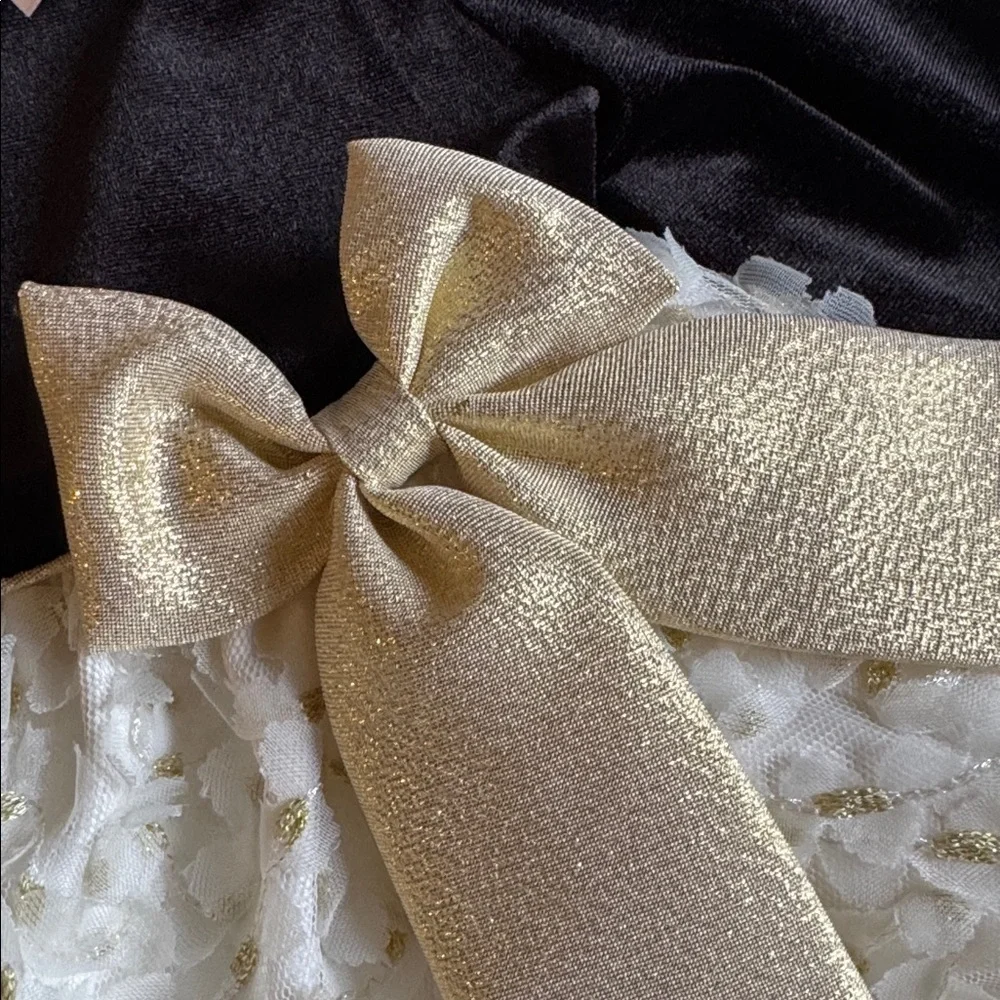 Rare Editions Girls Black Velvet, Cream & Gold Baby Dress with Bloomers size 18M